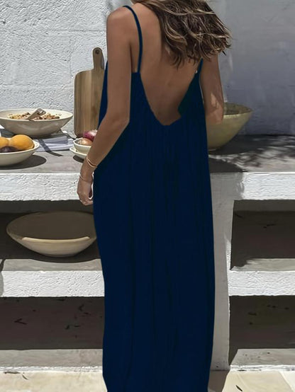 Women'S Solid Color Cami Lounge Dress, Elegant Sleeveless Long Dress for Summer, Ladies Sleepwear for Indoor Wear